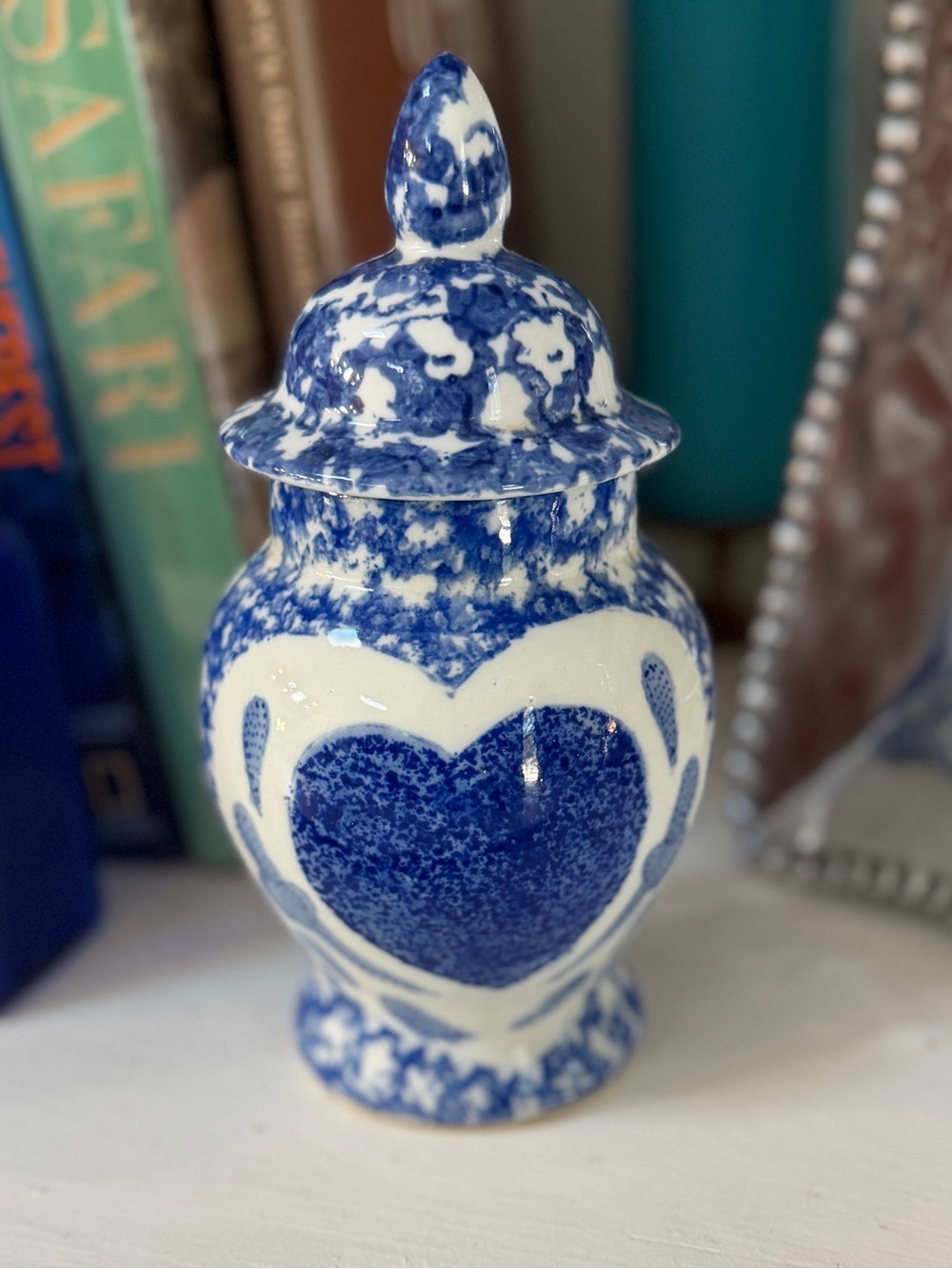 Blue and White Heart Ceramic Decorative Ginger Jar